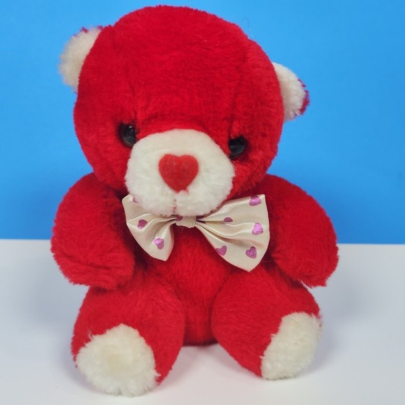 Vintage Valentine's Day Bear Plush Red Heart Nose Toy Small 6 in. Cuddle Wit - Picture 1 of 7